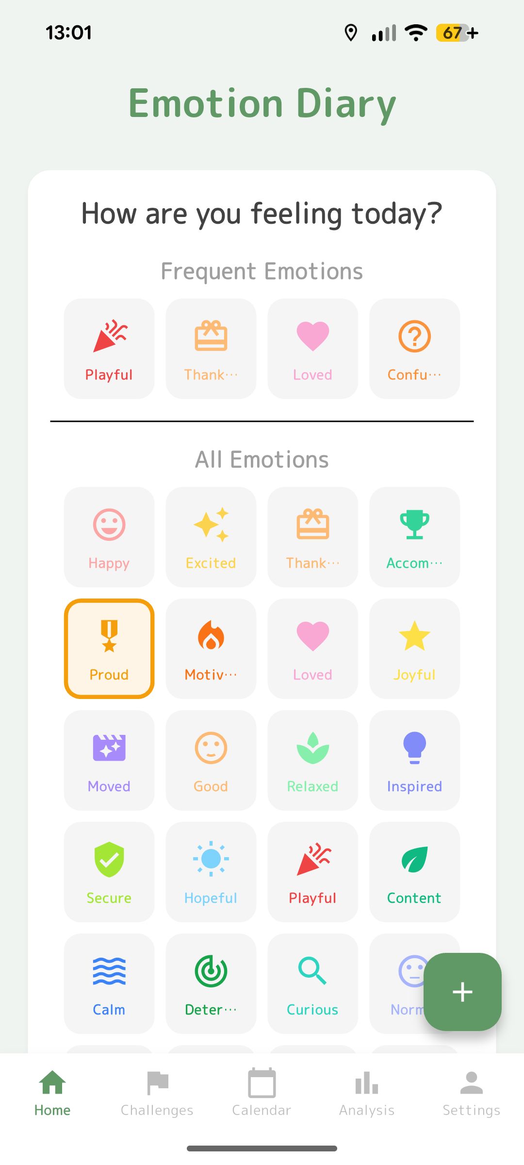 Emotion Diary 記録画面